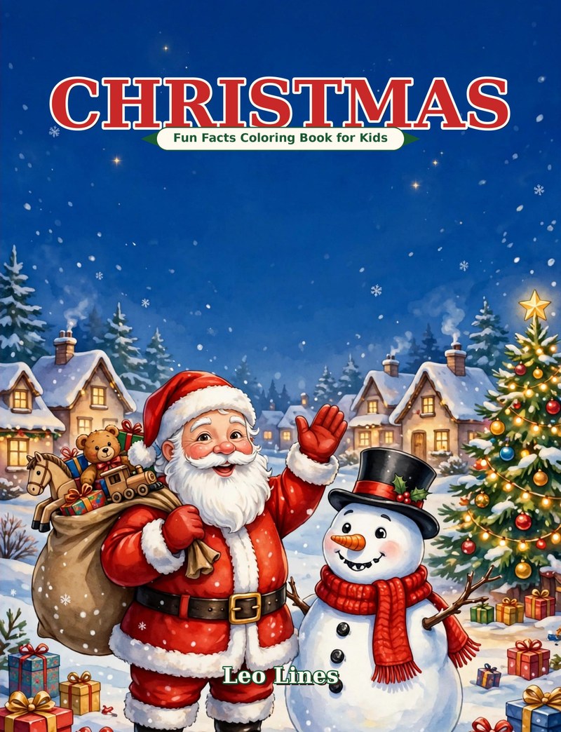 Cover of Christmas Fun Facts Coloring Book for Kids by Leo Lines